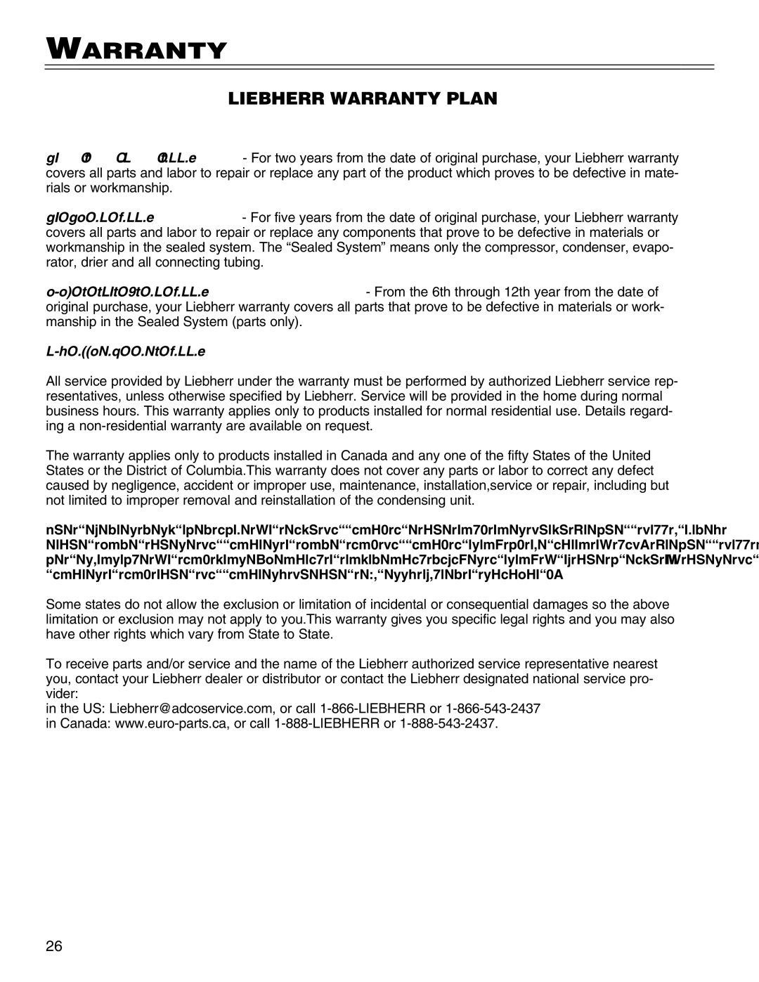 Liebherr HCS, 7081 411-01 manual Liebherr Warranty Plan 